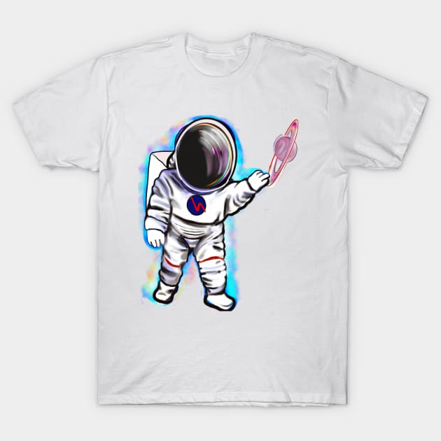 Astronaut in Space suit reaching  out to touch Saturn’s ring - cute Cavoodle, Cavapoo, Cavalier King Charles Spaniel T-Shirt by Artonmytee